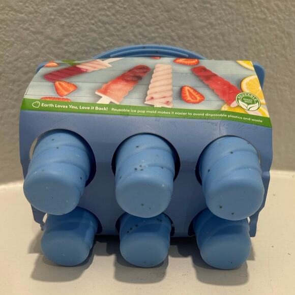 GOURMET Blue Spiral Ice Pop Molds Drip Free Sticks Makes 6 Popsicles - Picture 3 of 5